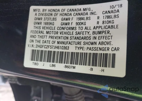 2018 Honda Civic Lx from USA, damaged, VIN 2HGFC2F57JH610363